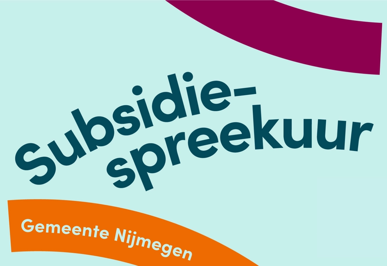 De tekst 'Subsidiespreekuur Gemeente Nijmegen' met Cultuur Academy huisstijl.